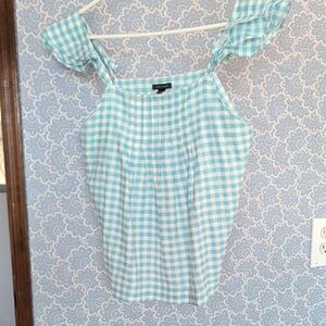 Anne Taylor Aqua And Light Blue Gingham Women's Top S